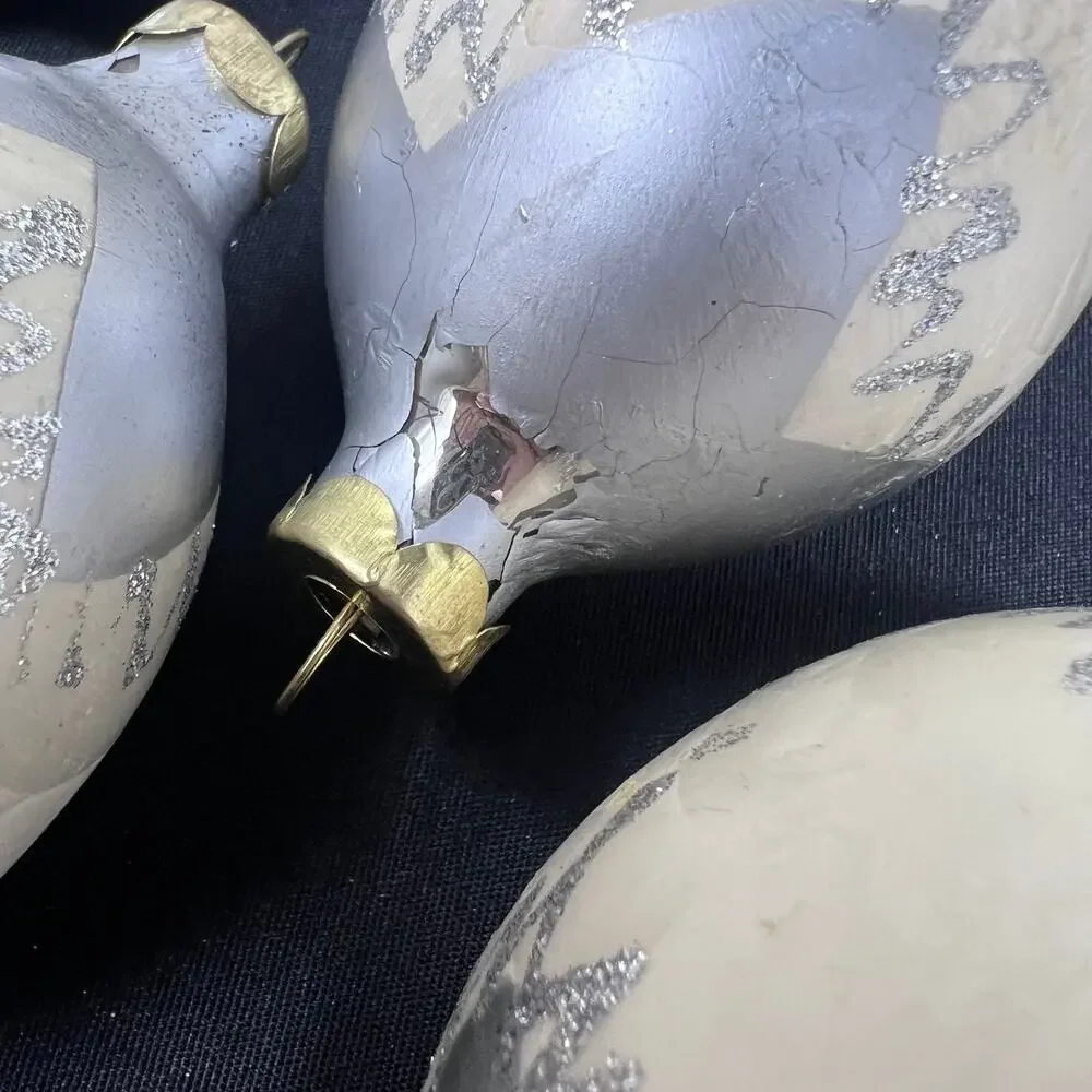 Vintage Mercury Glass Ornament‎ Lot of 5 Teardrop Silver Icy Glitter MCM 3.5
